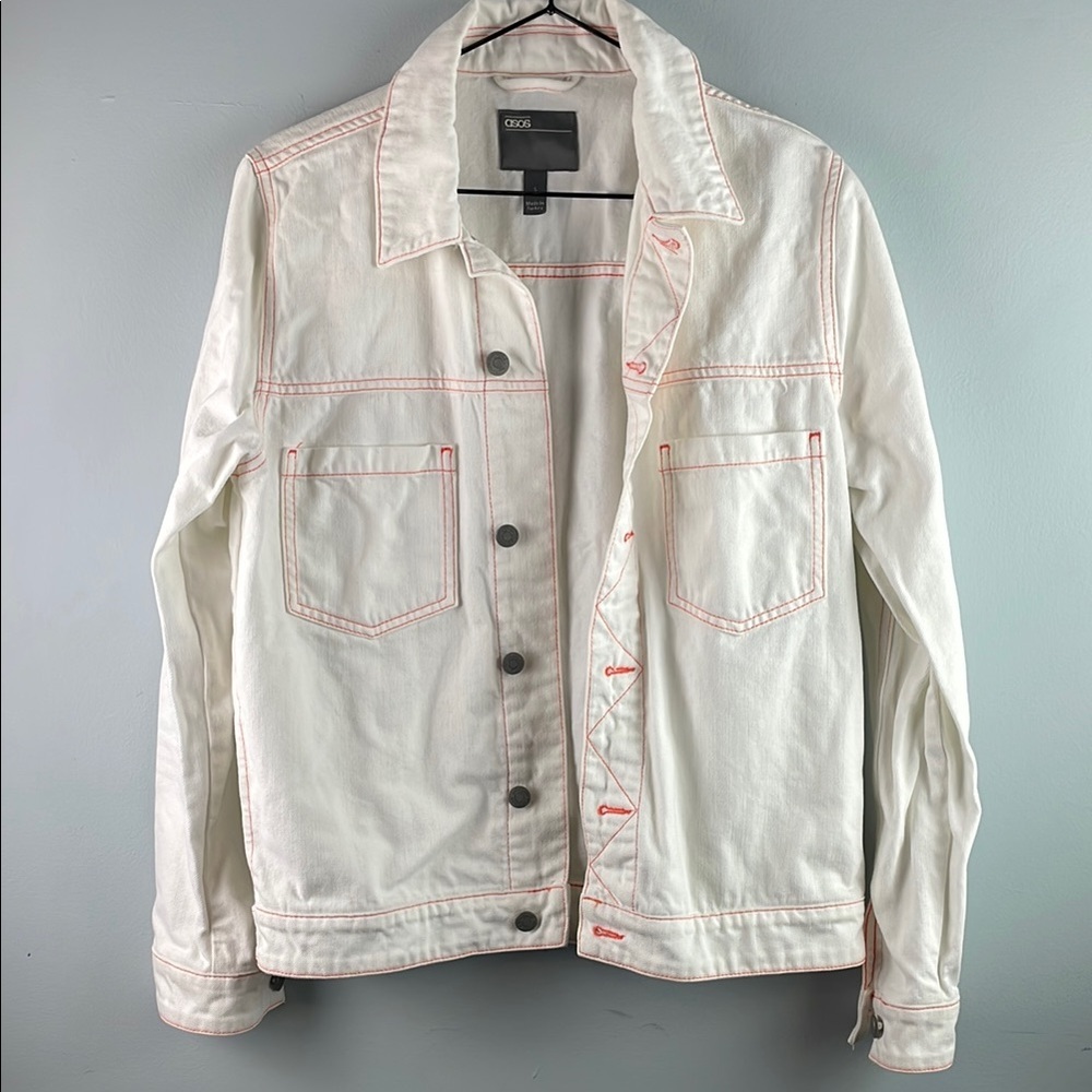 ASOS White Denim Jacket with Orange Stitching Size S